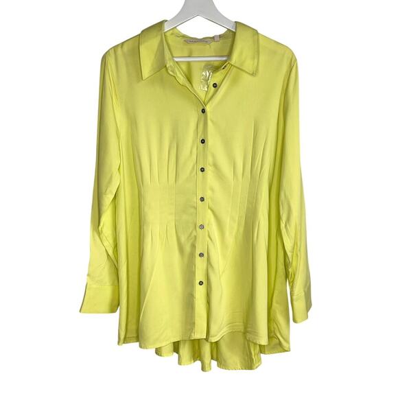 Soft Surrounding Long Sleeve Collared Neck Button-Up Shirt Womens Size PL Yellow - Picture 1 of 8